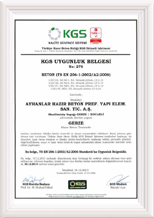 Kalite Belgesi KGS2 1