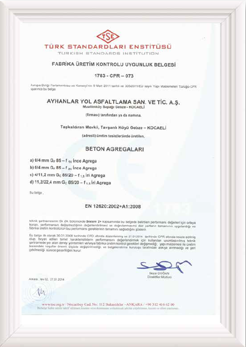 Kalite Belgesi TSE14